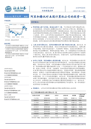 海通证券-信息服务行业研究：阿里和腾讯对A股计算机公司的投资一览-