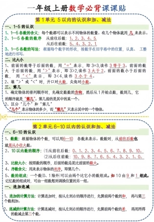 【1年级】数学上册必背笔记