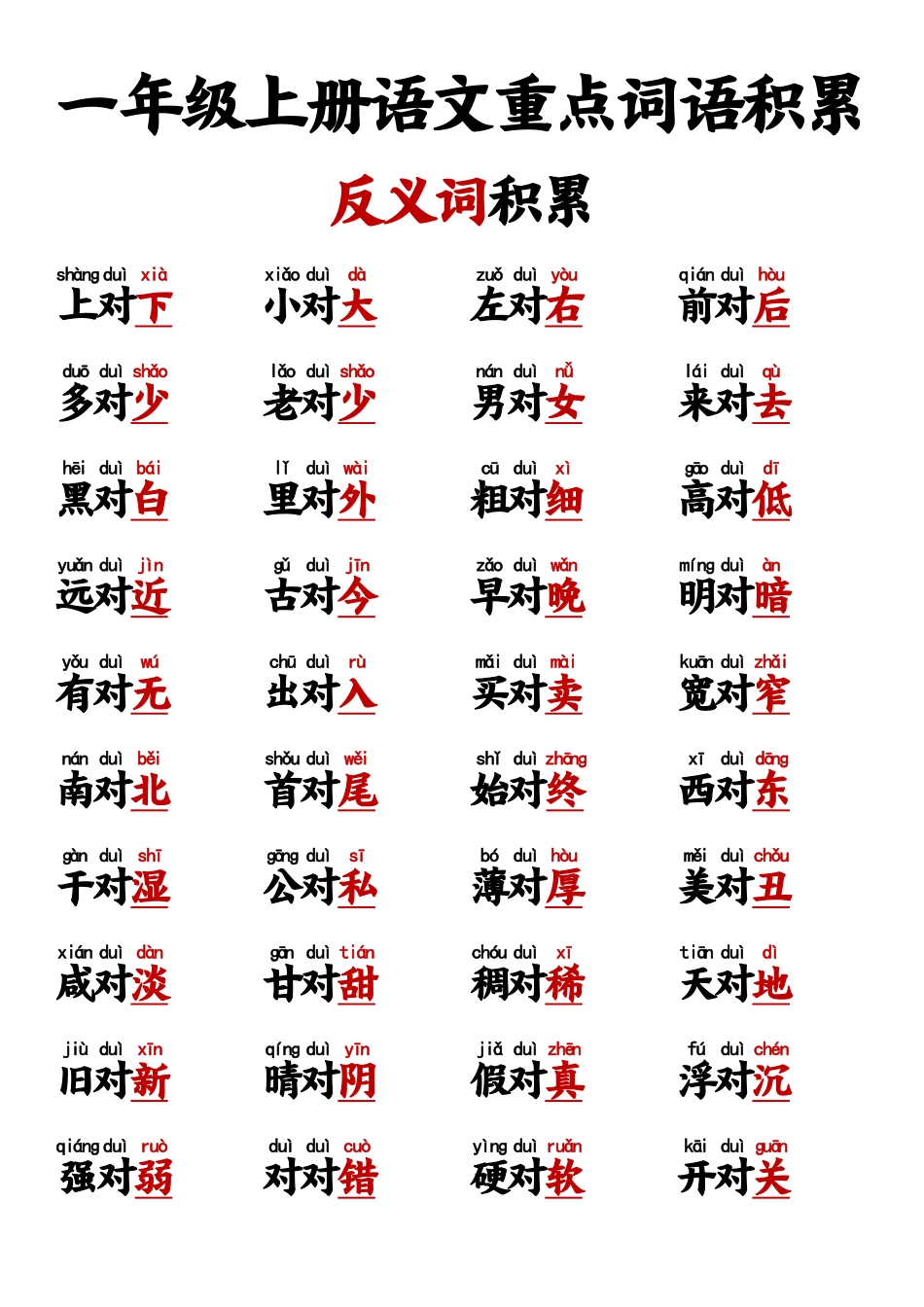 一年级反义词对子歌_第1页
