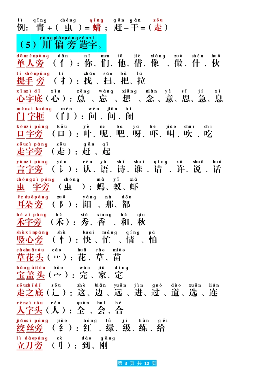 一年级上册语文期末考考点汇总_第3页
