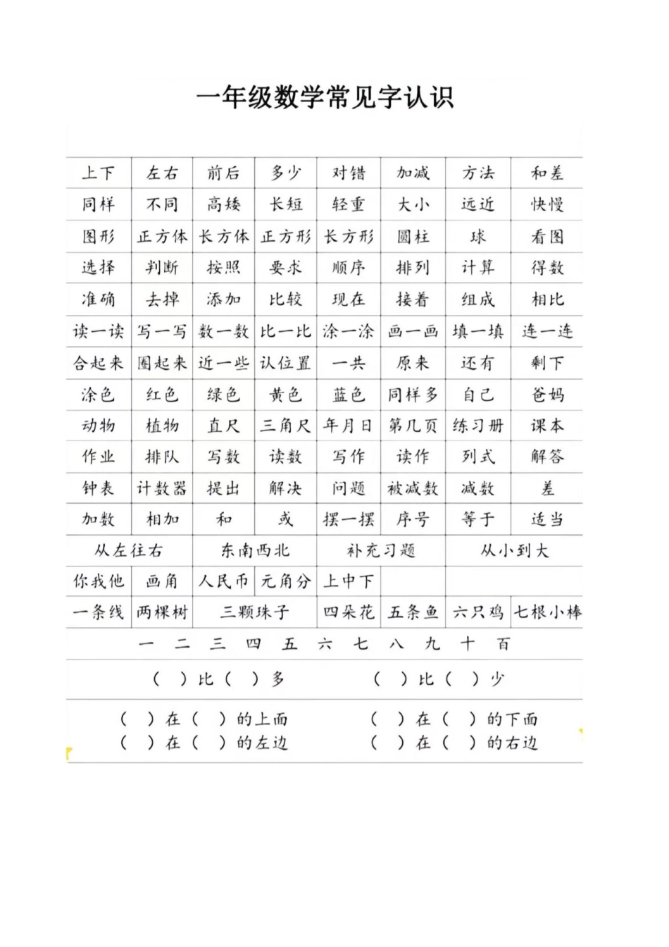 一年级数学常用字词认读_第3页