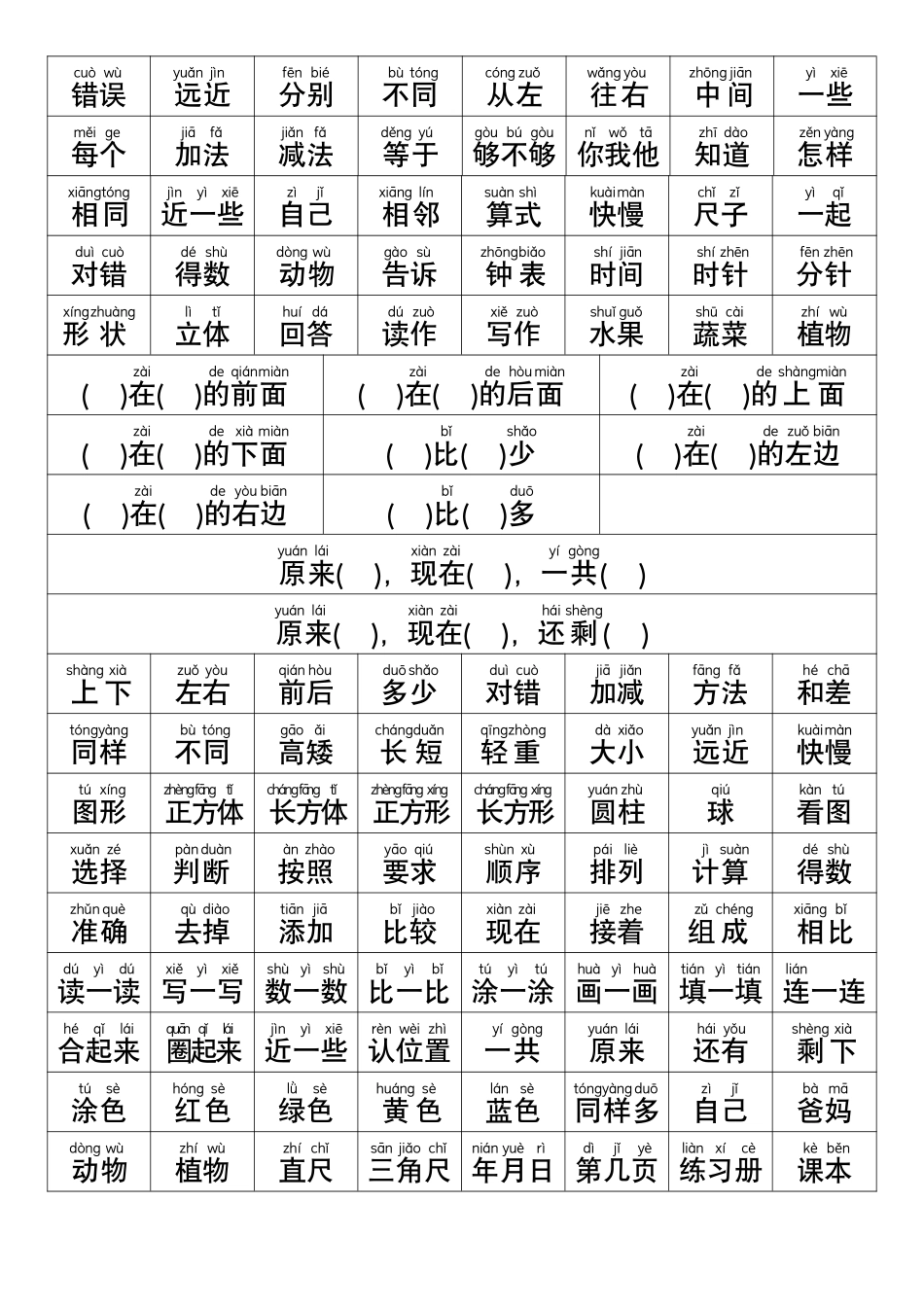 一年级数学常用字认读_第2页