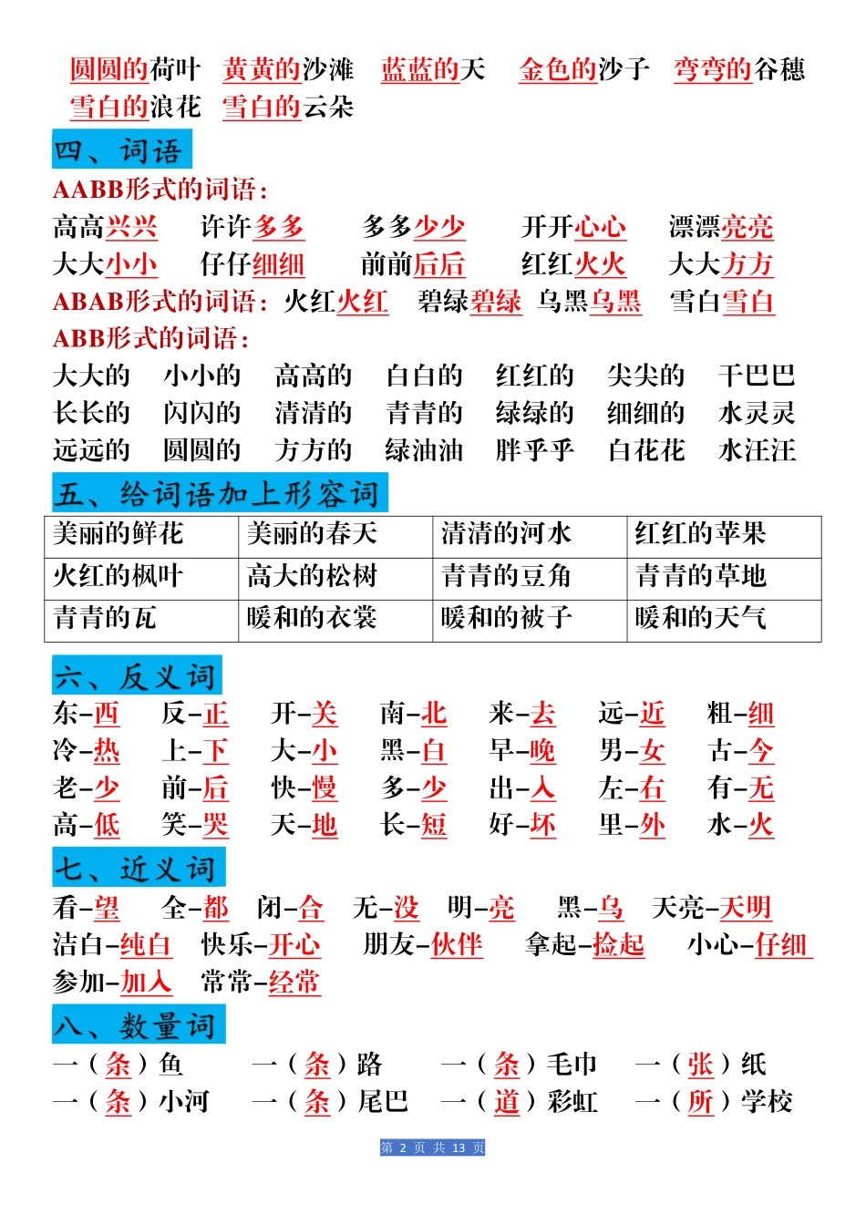 一年级语文上册全册期末重点总结_第2页