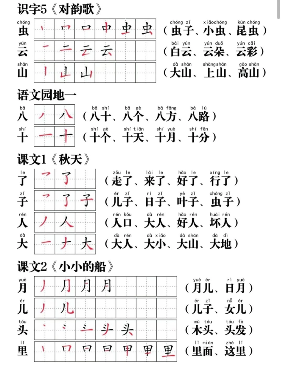 一年级语文上册写字表笔画笔顺组词_第2页