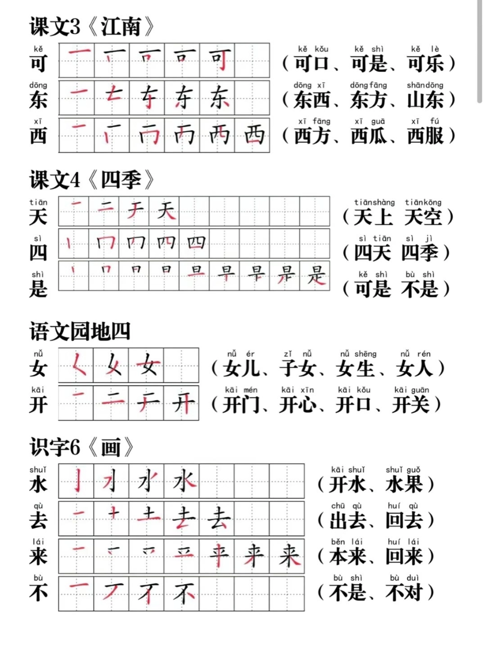一年级语文上册写字表笔画笔顺组词_第3页