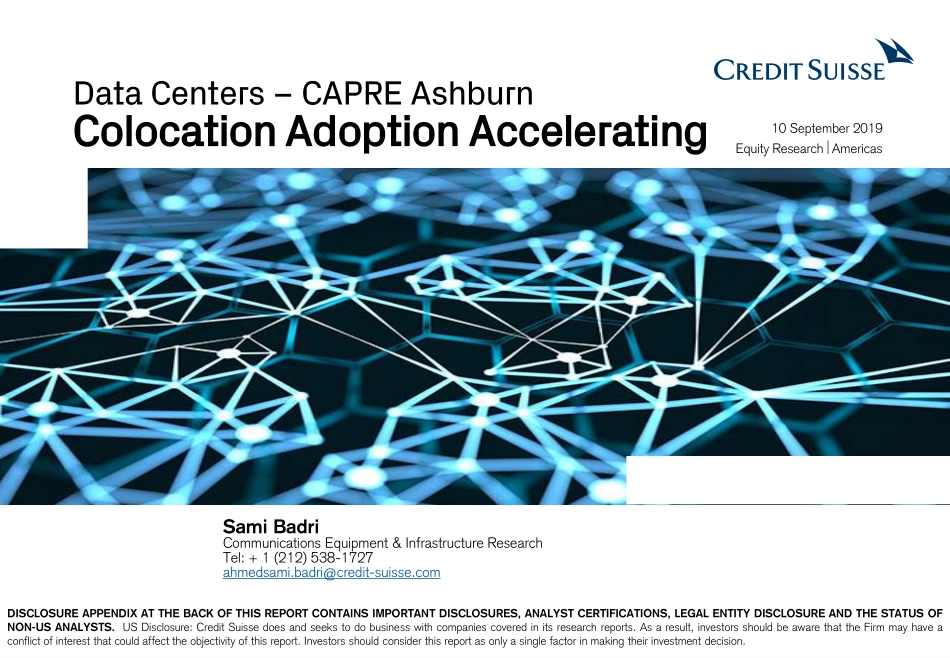 瑞信-美股-科技行业-数据中心——CAPRE Ashburn：主机托管采用加速--页_第1页