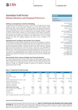 瑞银-澳大利亚-金属与采矿业-澳大利亚黄金市场：估值提升与偏好变化--页
