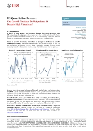 瑞银-美股-量化策略-美国量化研究：在估值达到年来最高水平的情况下，经济增长能否继续跑赢大盘？--页