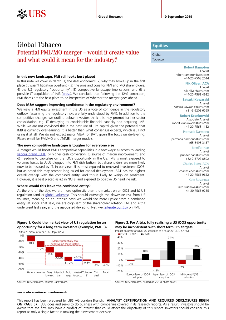 瑞银-全球-烟草行业-全球烟草业：潜在的PMI、MO合并：是否会创造价值？以及对行业意味着什么？--页_第1页
