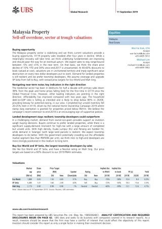 瑞银-亚太地区-房地产行业-马来西亚房地产：抛售过度，板块估值处于低谷--页