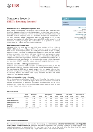 瑞银-亚太地区-房地产行业-新加坡房地产：SREITs——重写规则--页