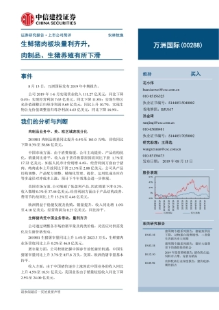 万洲国际：生鲜猪肉板块量利齐升，肉制品、生猪养殖有所下滑_--_中信建投证券