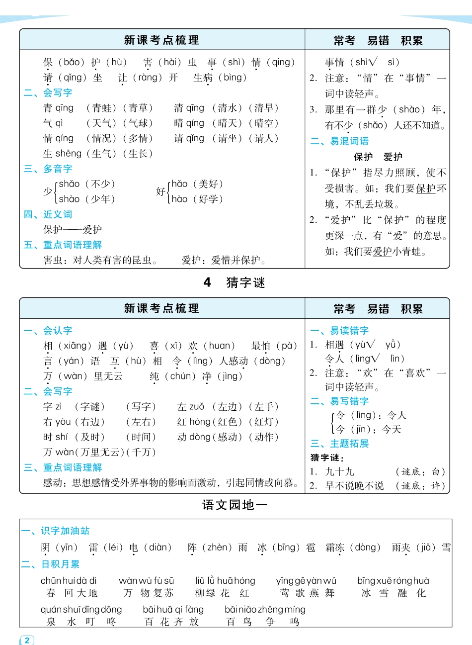 2024年春一年级下语文：每课考点梳理_第2页