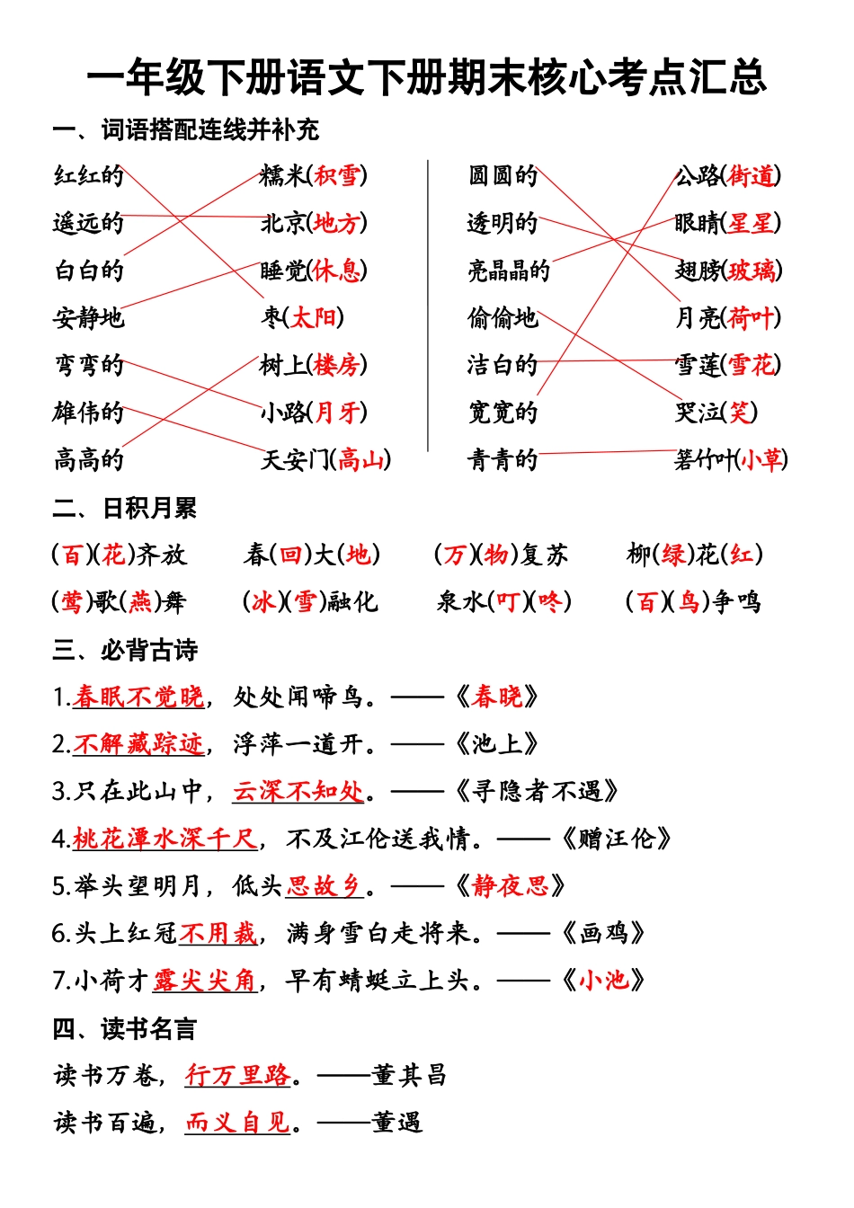 一年级年级下册语文期末复习知识点汇总文档_第1页
