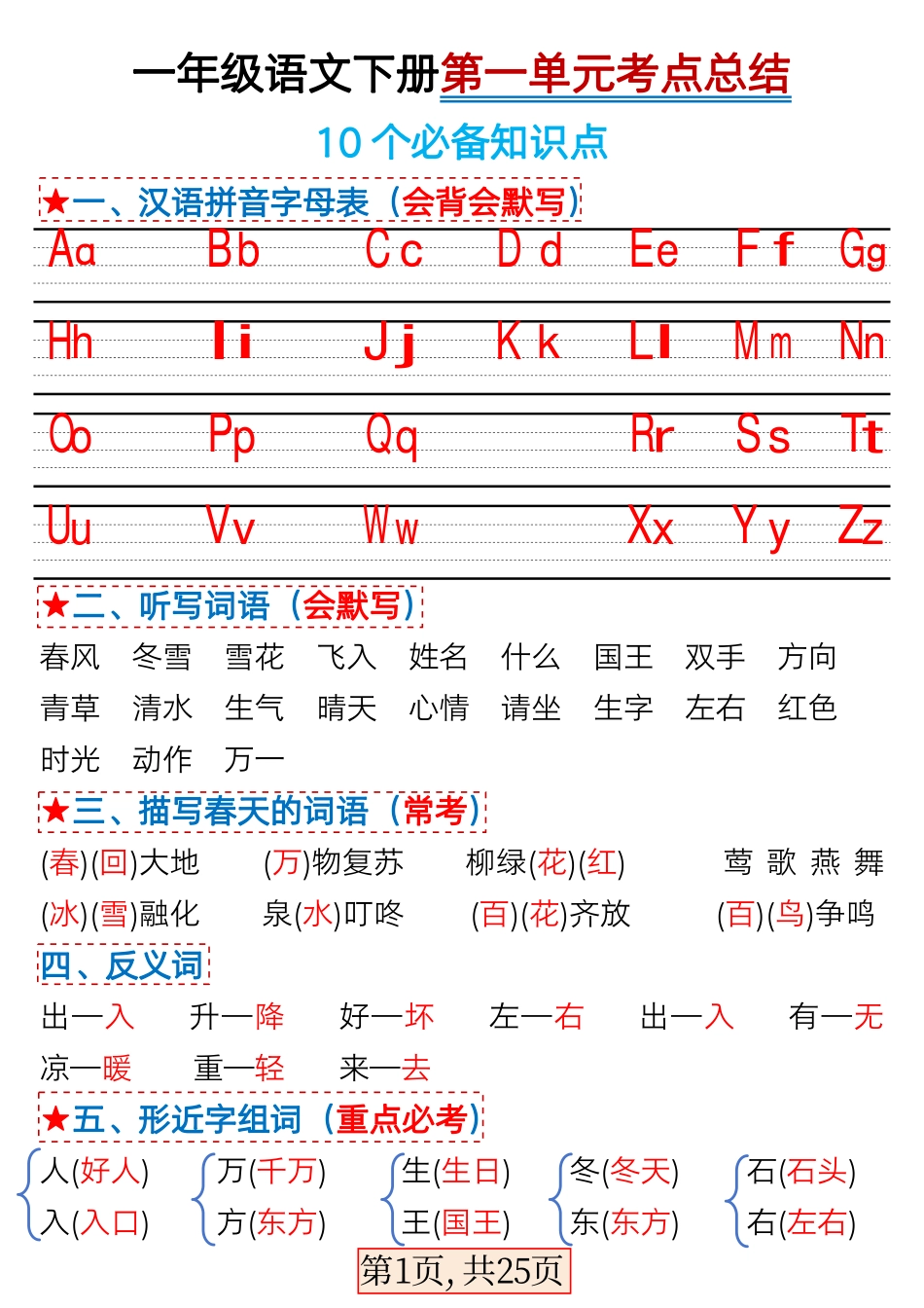 一年级年级下册语文期中4单元基础过关练习卷文档_第1页