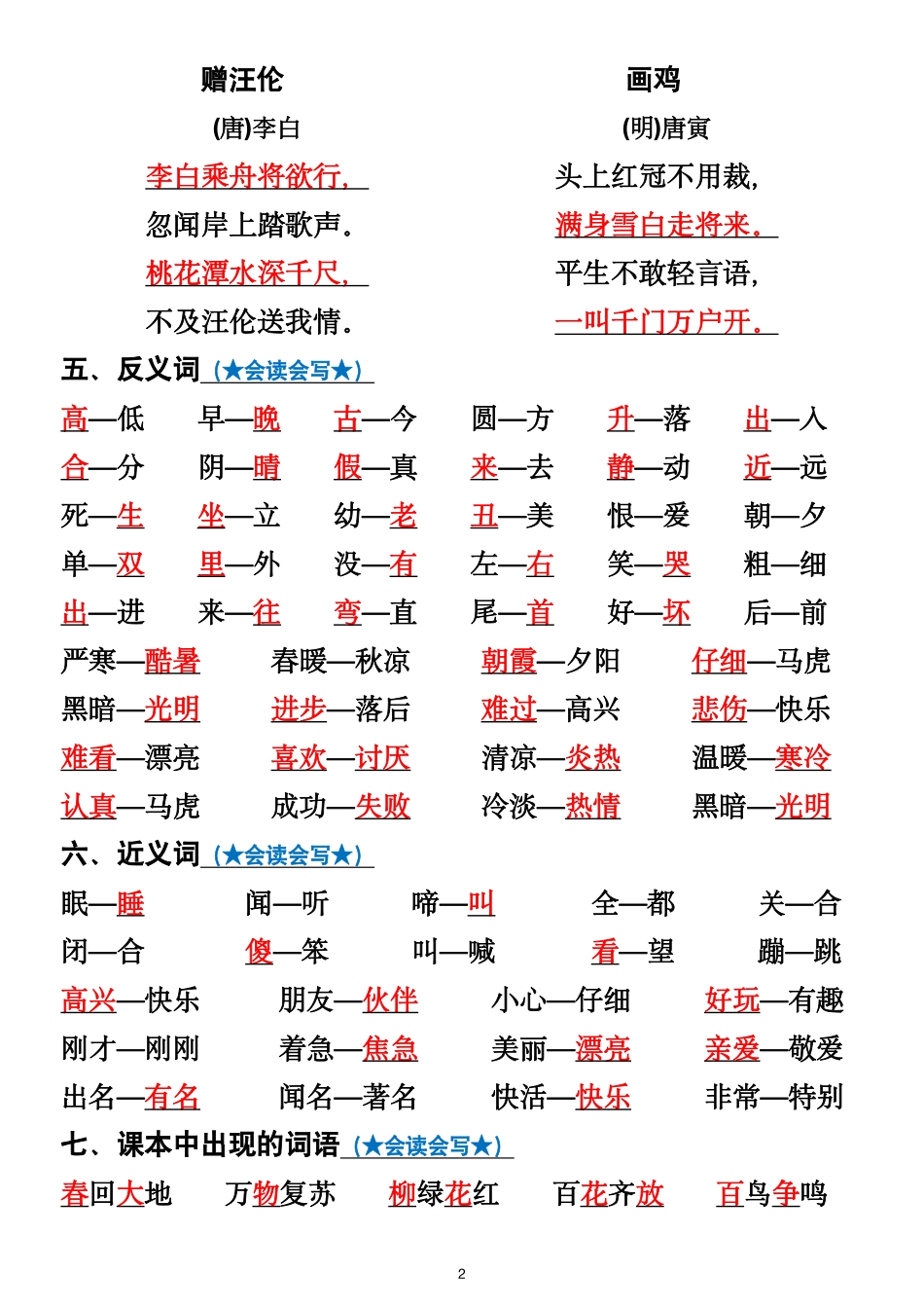 一年级年级语文下册必备重点总结_第2页