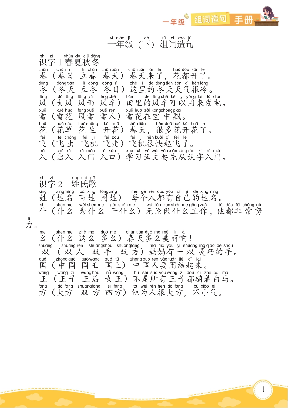 一年级年级语文下册组词造句_第1页