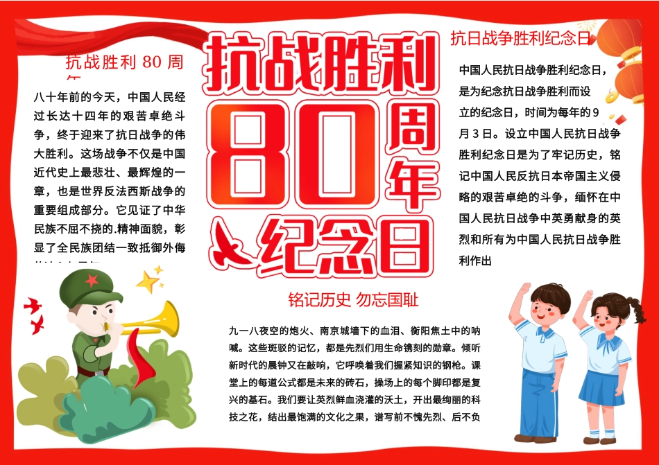 抗战胜利80周年纪念日手抄报抗日战争纪念日小报模板_第1页