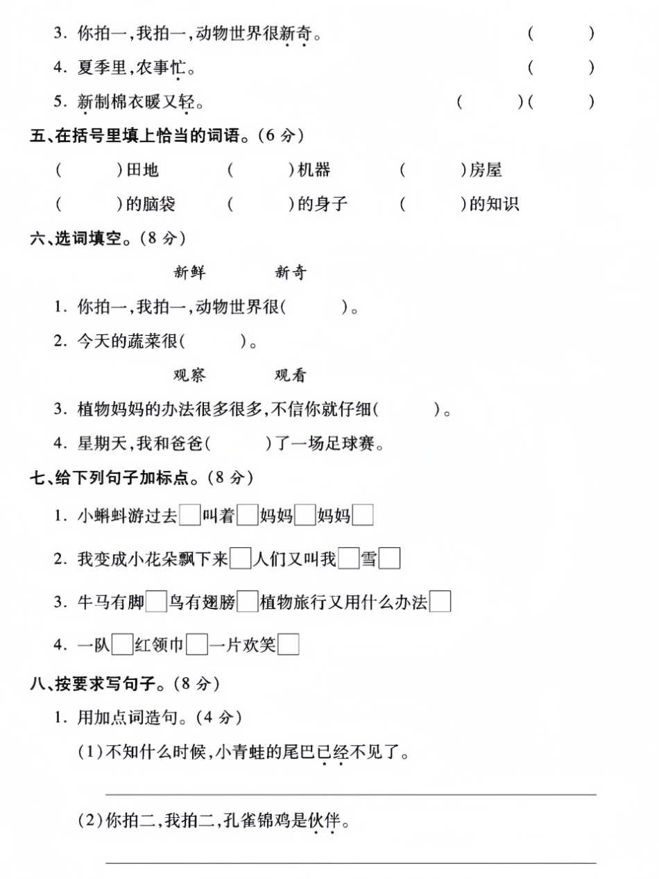 版二年级上册语文第一次月考测试卷--桦树_第2页