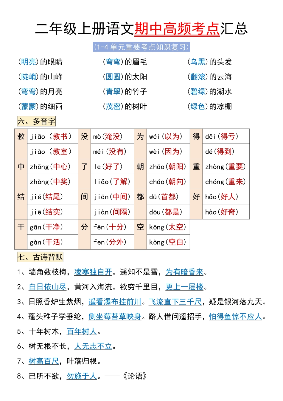 二年级上册语文期中高频考点汇总_第3页