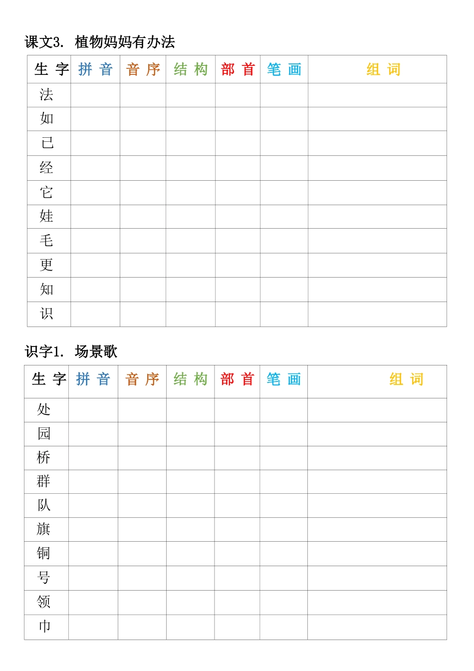 二年级上册语文生字预习卡_第2页