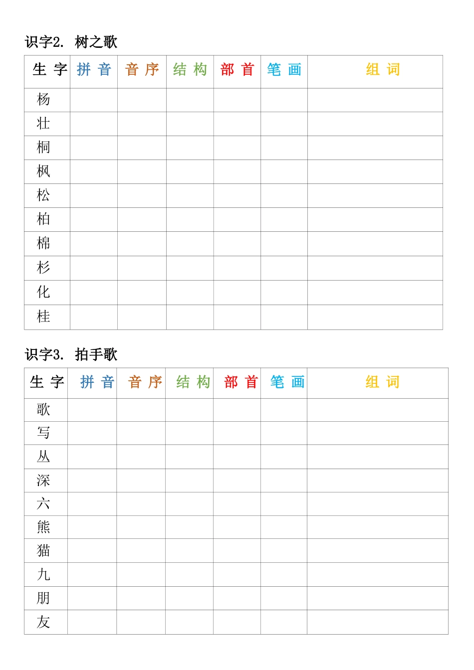 二年级上册语文生字预习卡_第3页