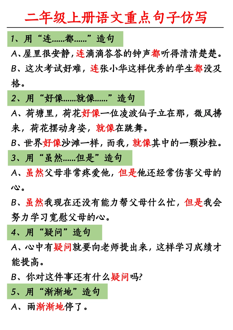 二年级上册重点句子仿写_第1页