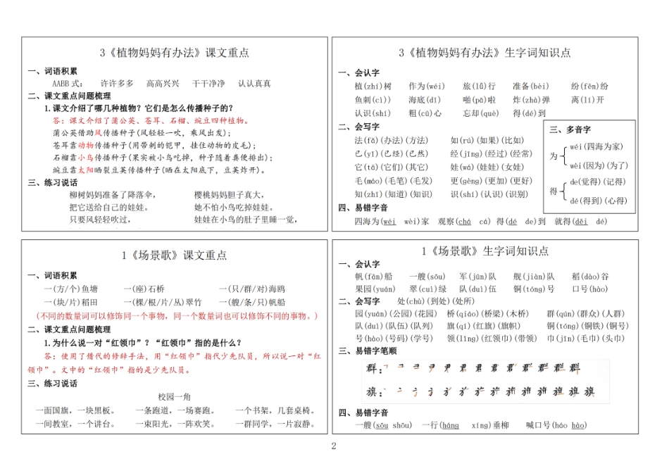 二年级语文上册秋新版课内重点知识生字词《课课贴》_第2页