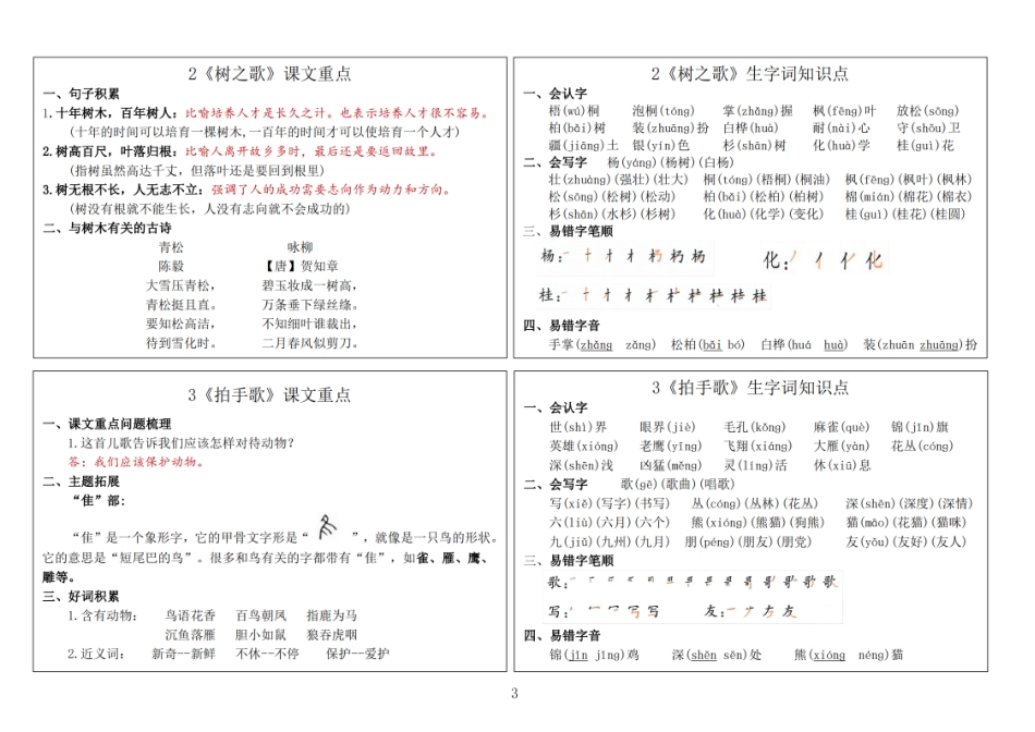 二年级语文上册秋新版课内重点知识生字词《课课贴》_第3页