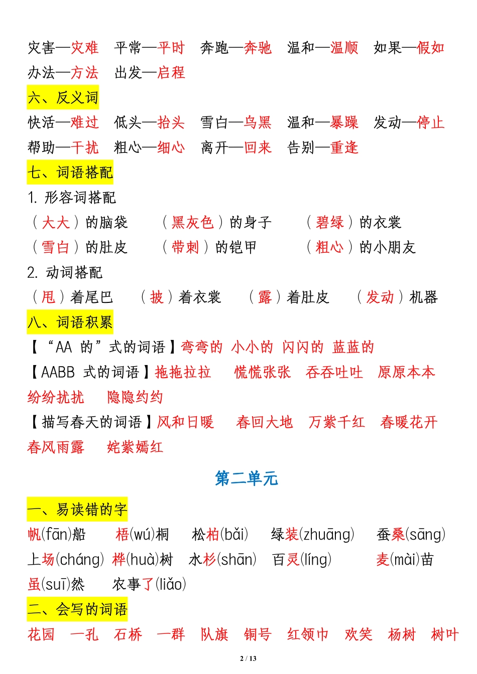 二上语文-单元重点知识汇总页盘古_第2页