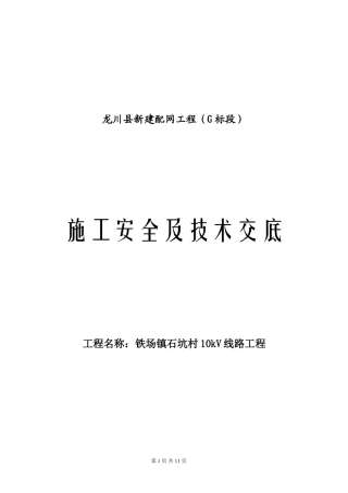 铁场镇石坑村10kV线路施工安全及技术交底