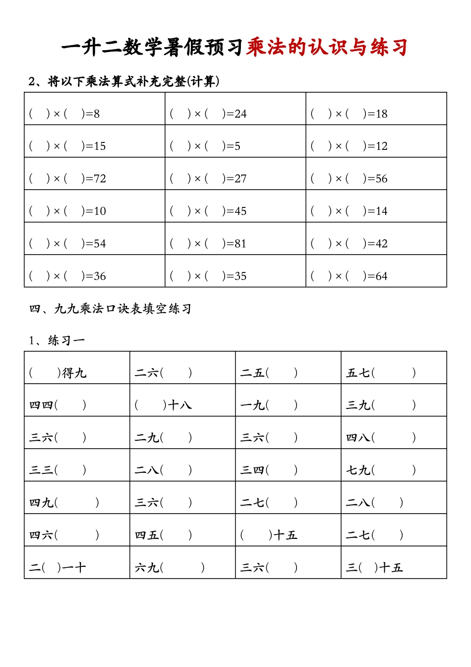 一升二数学 暑假预习乘法的认识与练习_第3页