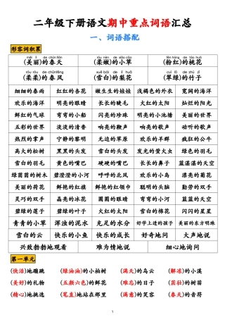 二年级下册寒假预习重点归纳