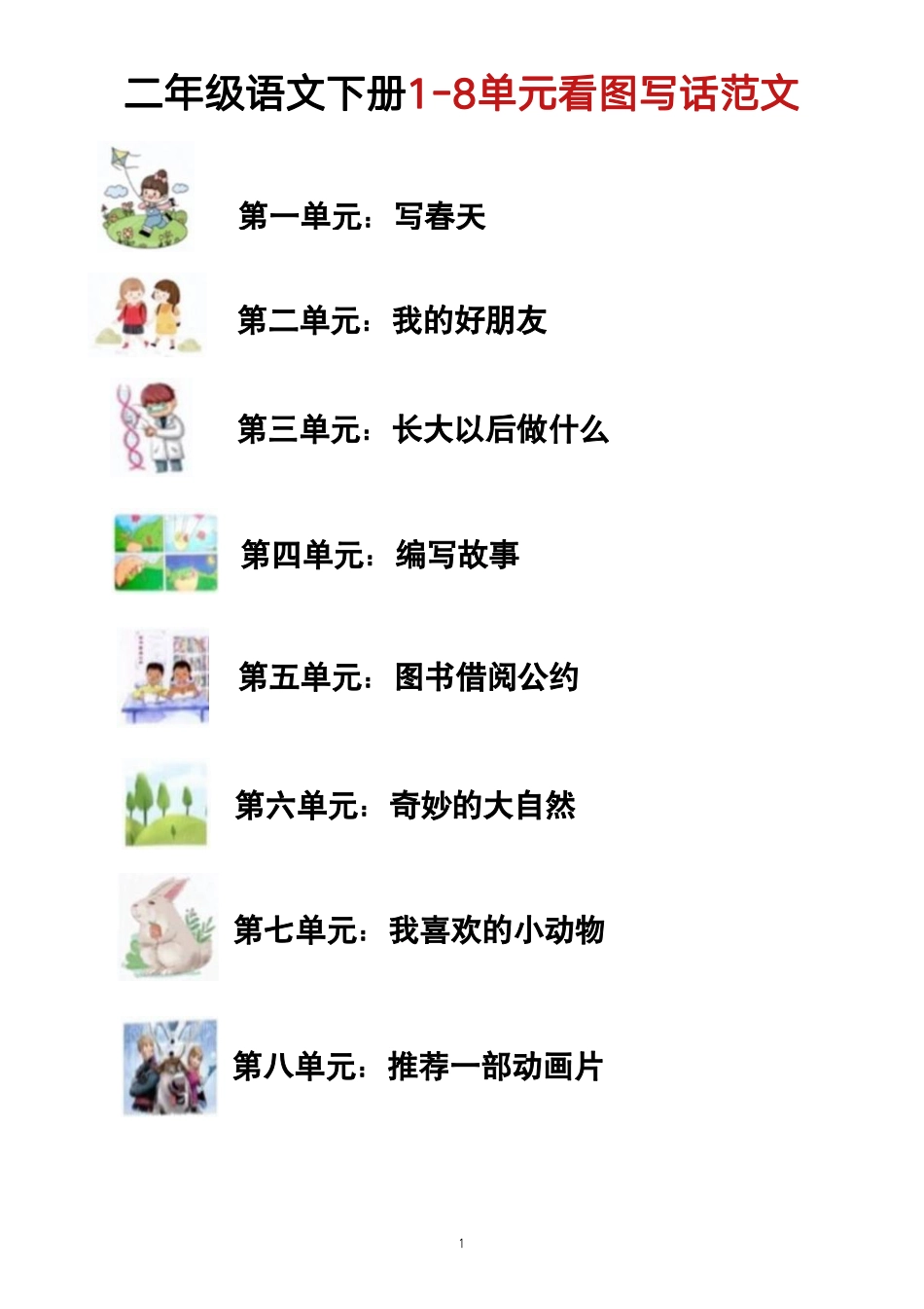 二年级语文下册1-8单元写作范文_第1页