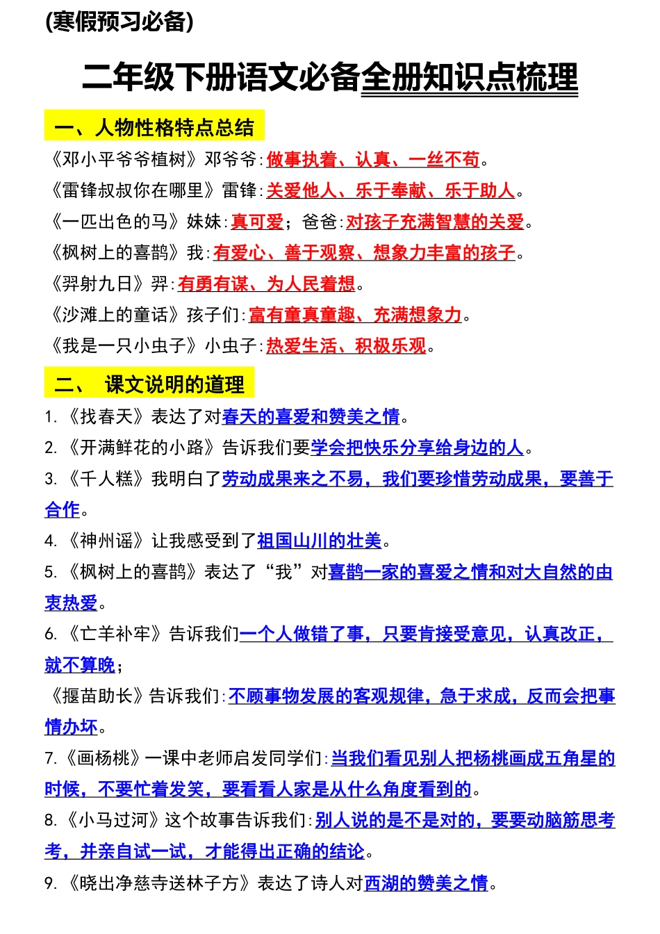 二年级语文下册知识点归纳总复习_第1页