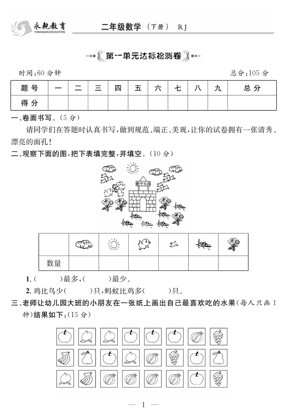 二下RJ数学-课程探究大试卷_第1页
