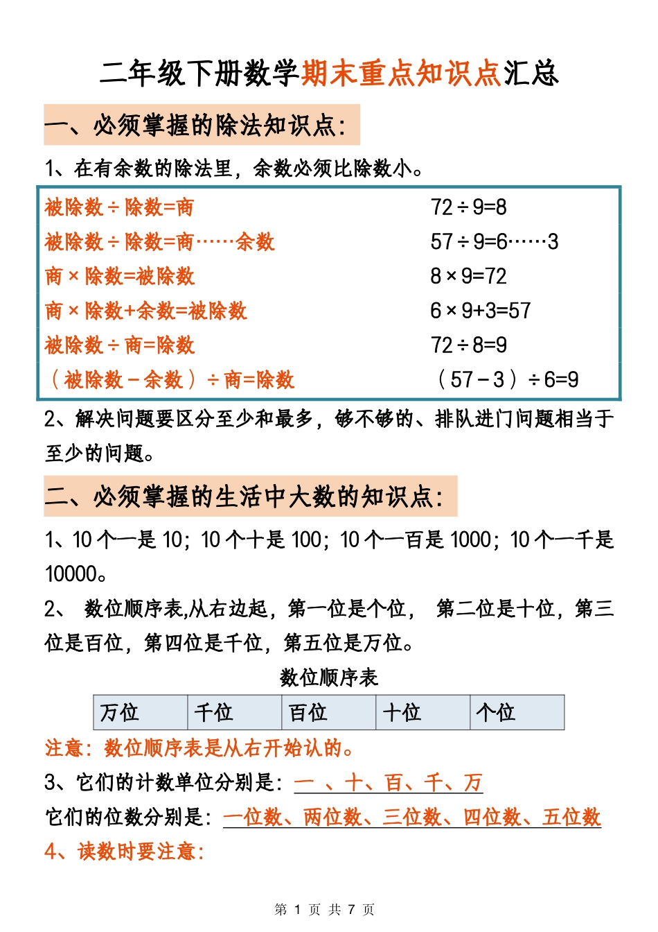 二年级（下）北师大数学知识点汇总整理_第1页
