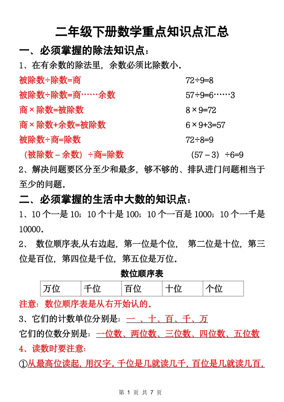 二年级（下）北师大数学知识点汇总整理_第1页