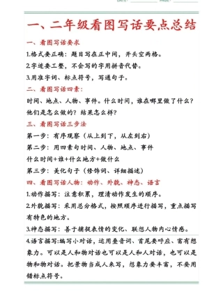 一二年级看图写话要点总结