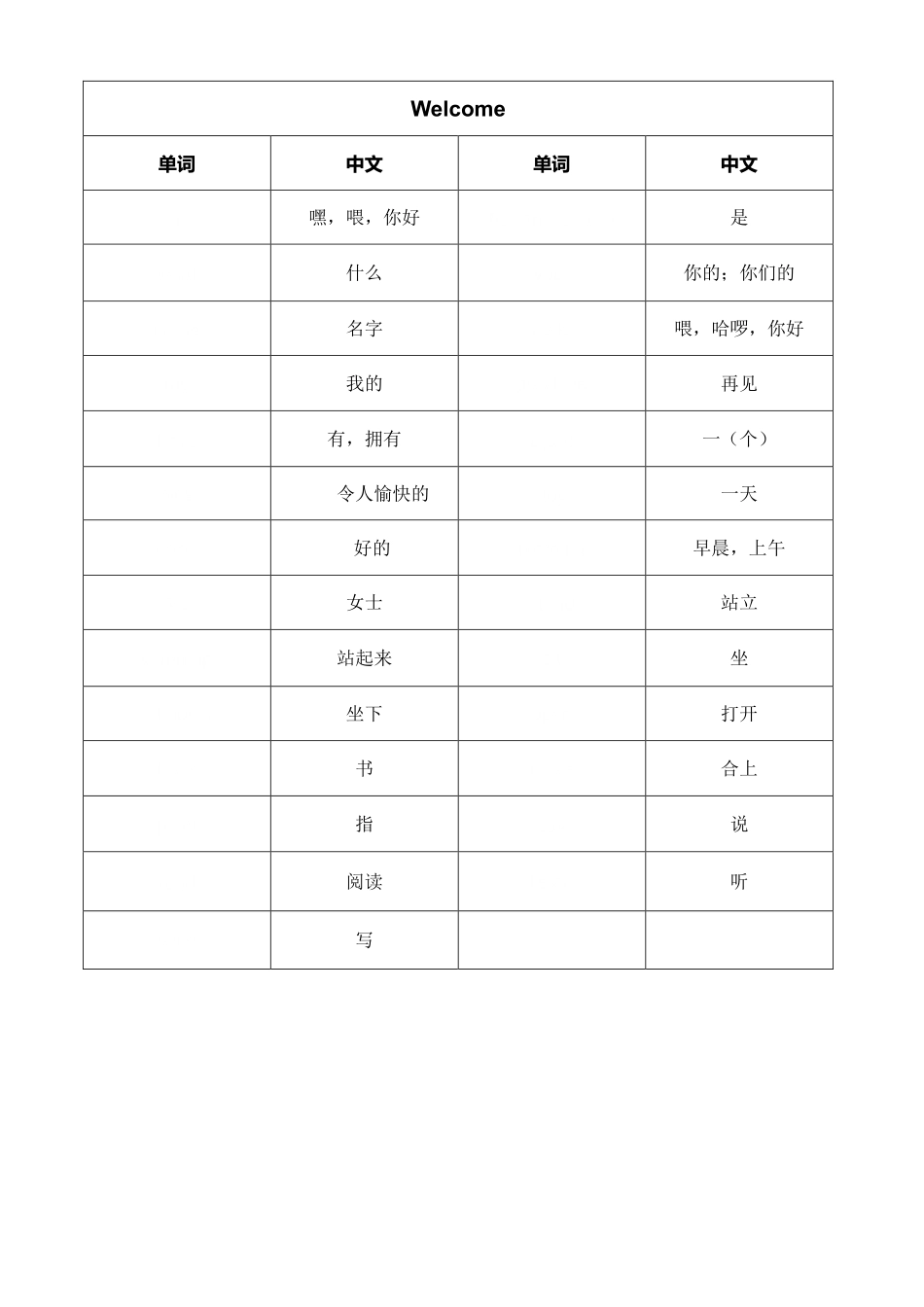 三年级（上）英语（外研三年级起）单词表(中译英)_第1页