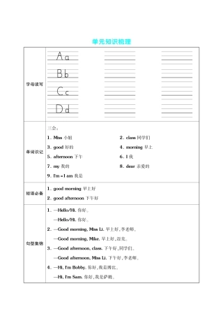 三年级（上）英语（译林版）单元考点梳理表（语音+单词+句型）