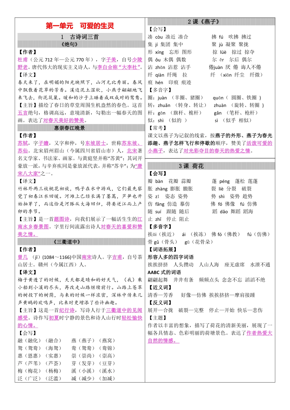 最新版三年级下课课贴_第1页