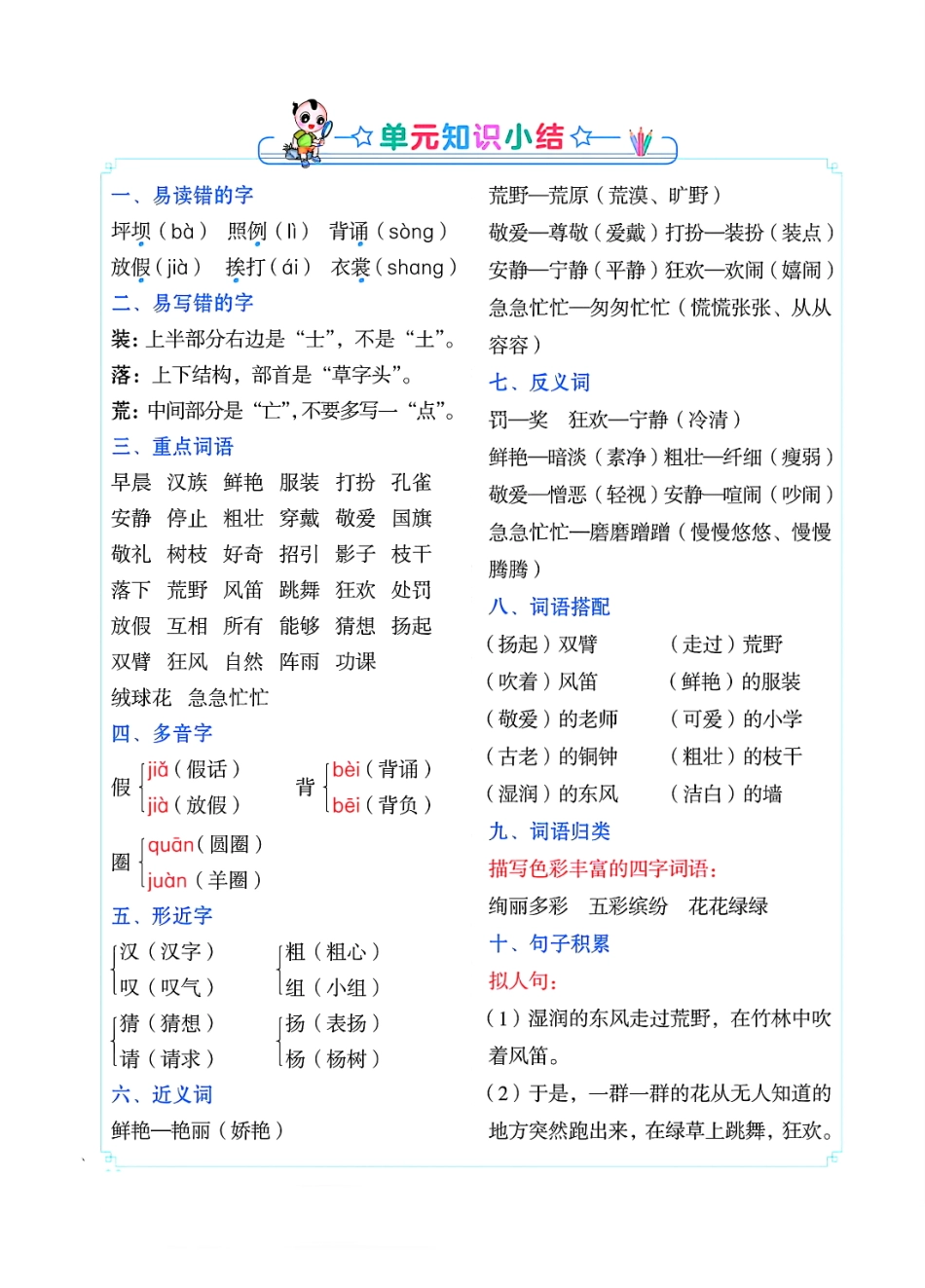 三年级（上）语文单元知识小结（点拨）_第1页