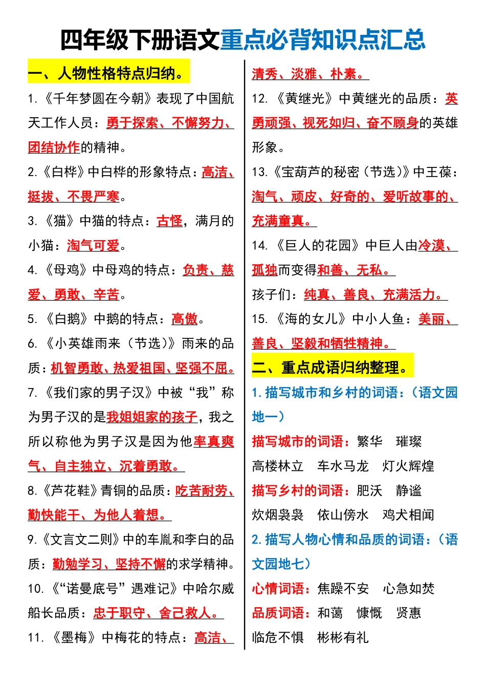 四年级下册语文重点必背知识点汇总-盘古文库_第1页
