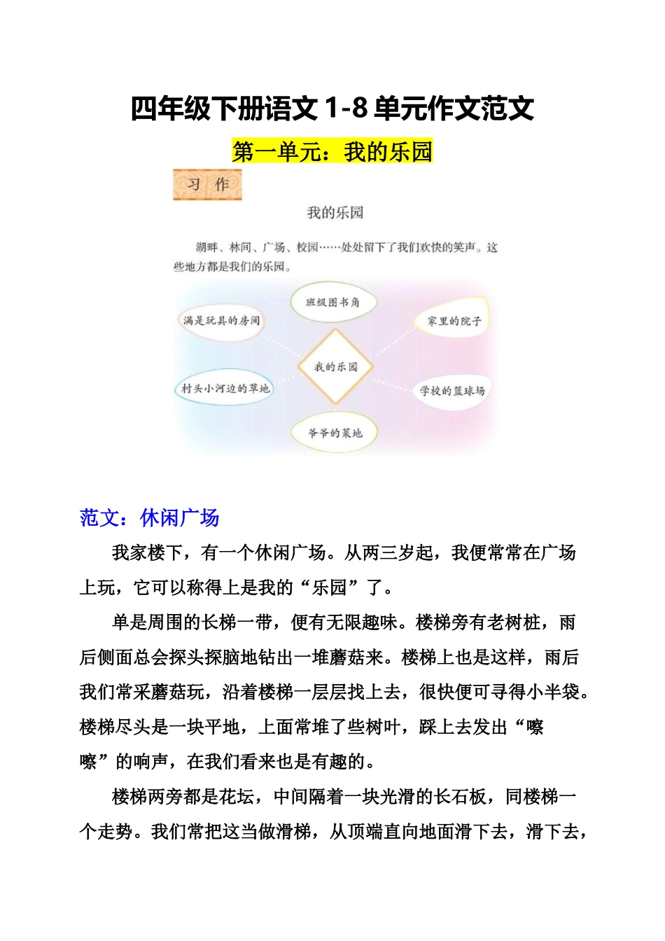 四年级下册语文作文范文-盘古文库-8单元_第1页