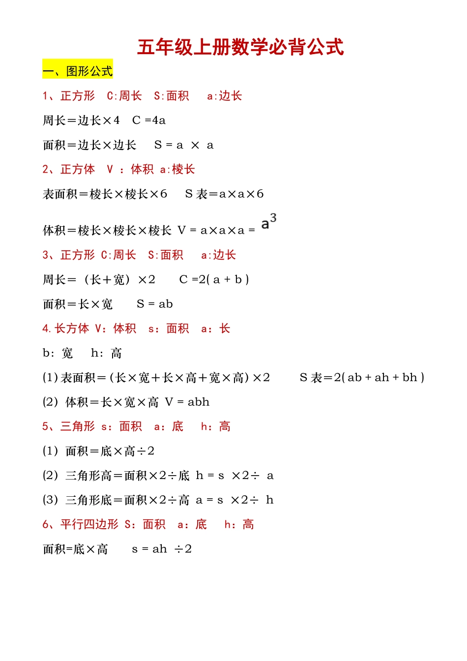【必背公式】五年级上册数学必背公式_第1页