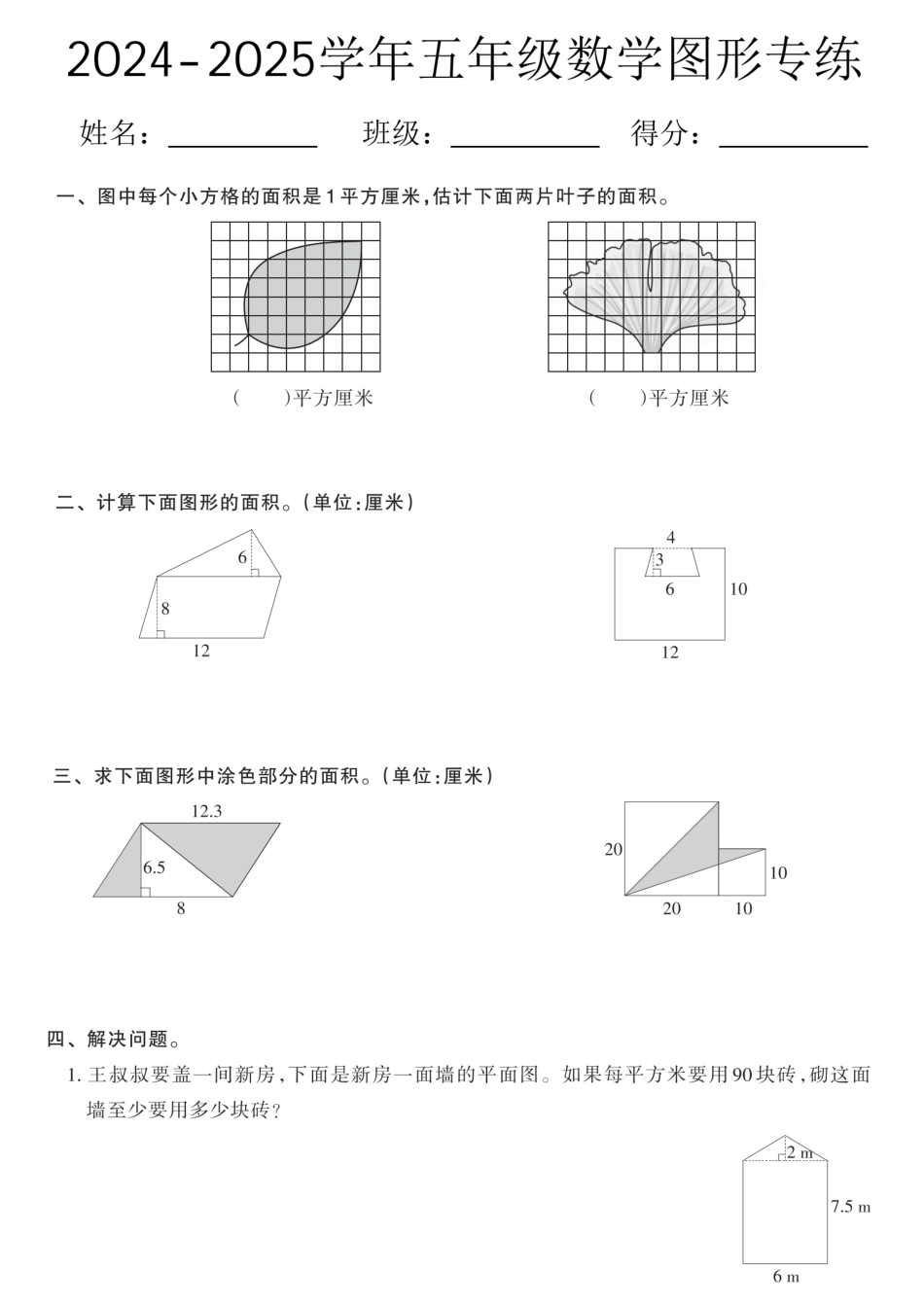 【人教版】2024-2025学年五年级数学图形专练_第1页