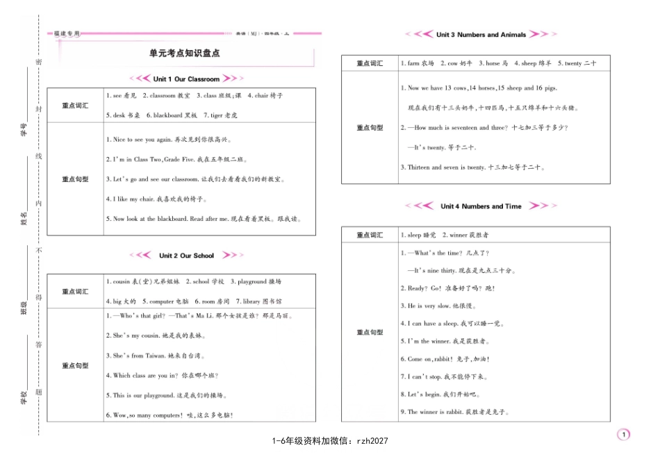四（上）英语（闽教版）期末复习《期末大盘点》_第2页