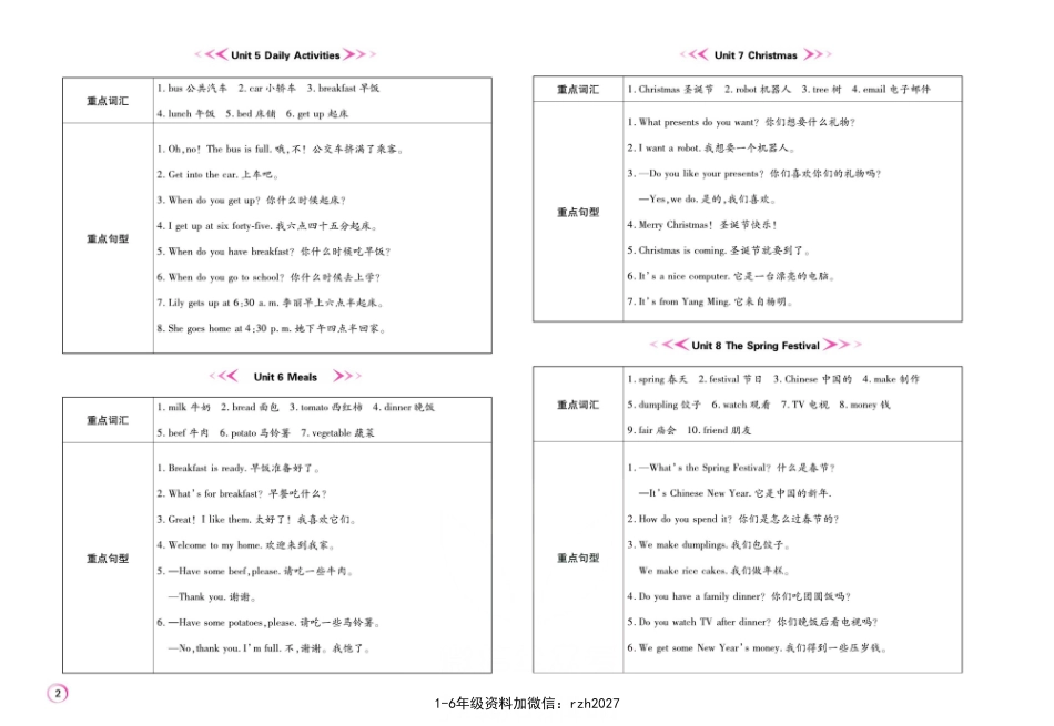 四（上）英语（闽教版）期末复习《期末大盘点》_第3页