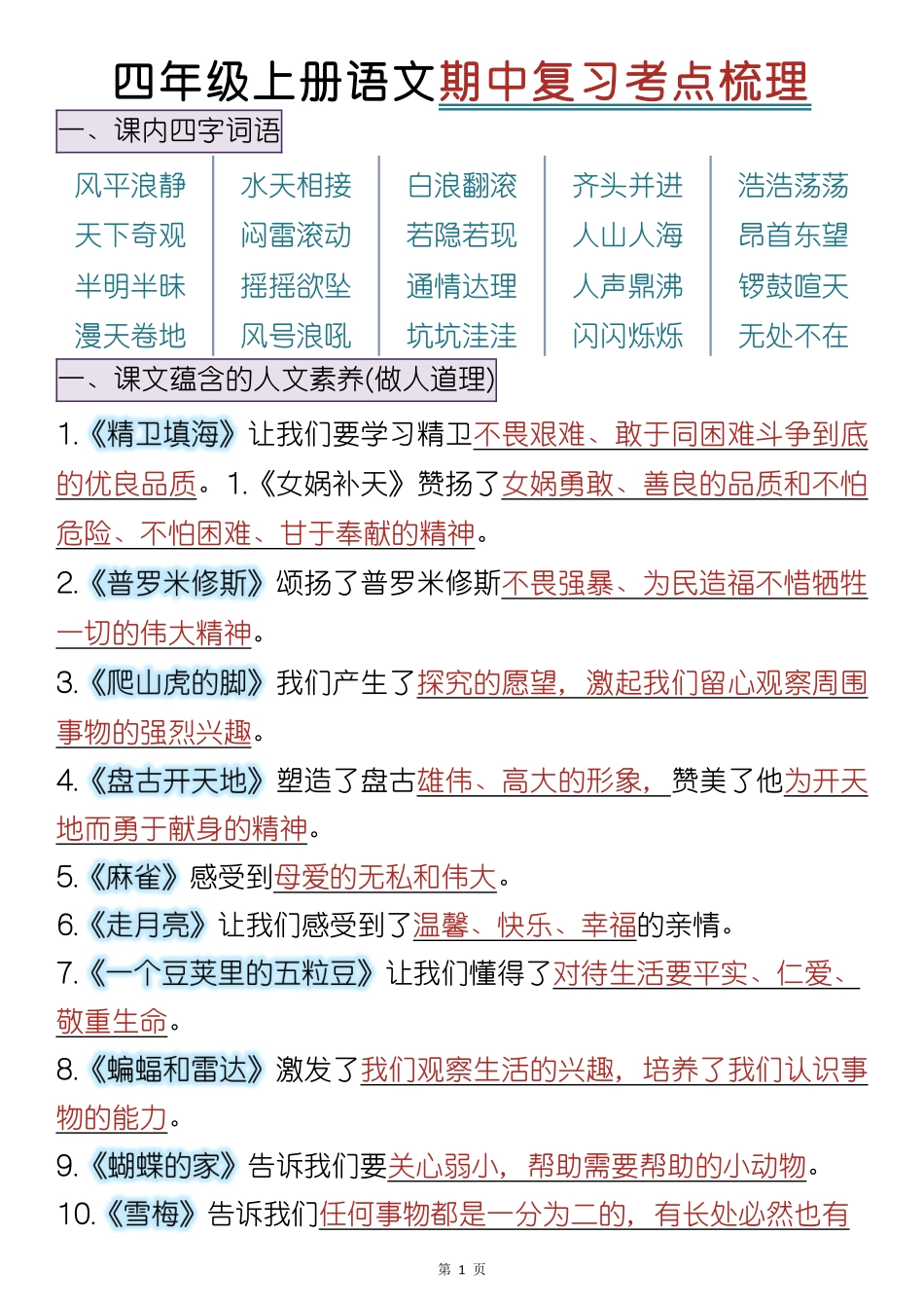 四年级上册语文全册重点梳理(2)_第1页